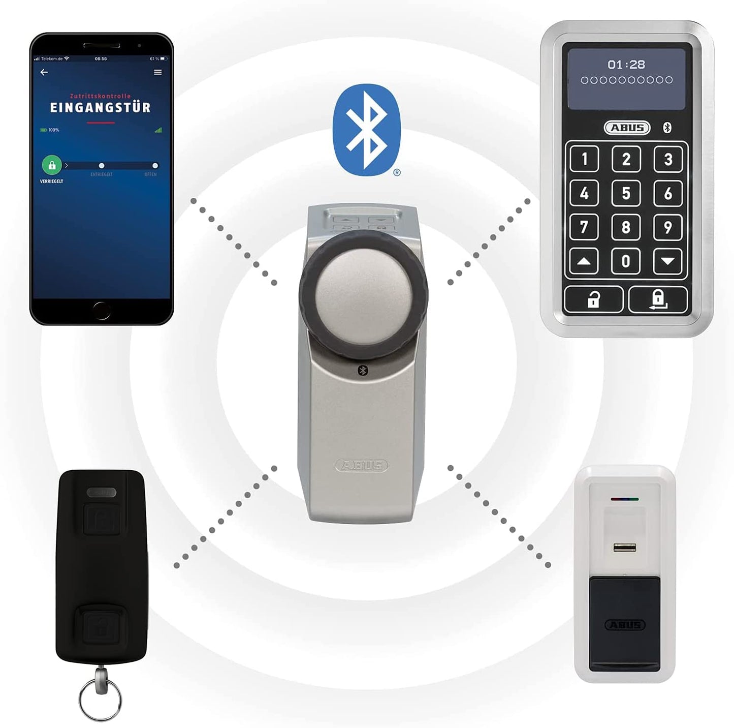 ABUS HomeTec Pro Bluetooth CFA3100 - Elektronisches Türschloss - Haustür Per App Auf Dem Smartphone Öffnen Und Verriegeln Silber