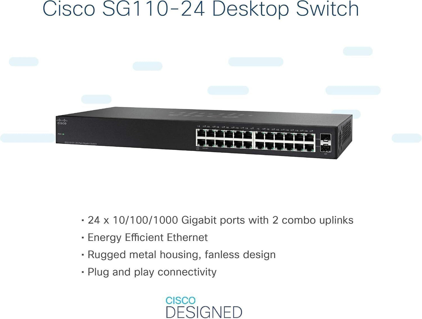 Cisco SG110-24 Unmanaged Switch mit 24 Gigabit Ethernet-Ports und 2 Combo mini-G