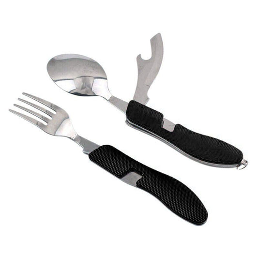Feldbesteck 4 in 1 Campingbesteck klappbar schwarz 2-er set