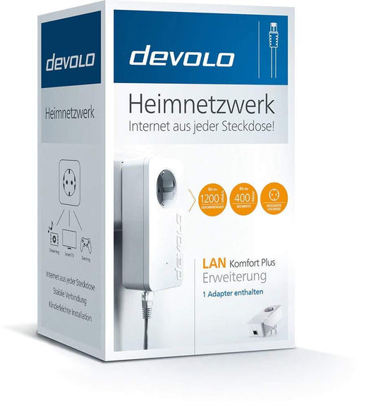 devolo LAN Komfort plus Erweiterung – Powerline-Adapter mit Gigabit-LAN