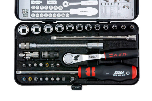 Würth 1/4 Zoll Steckschlüssel-Satz 0965014340 – 34-teilig in robuster Metallbox