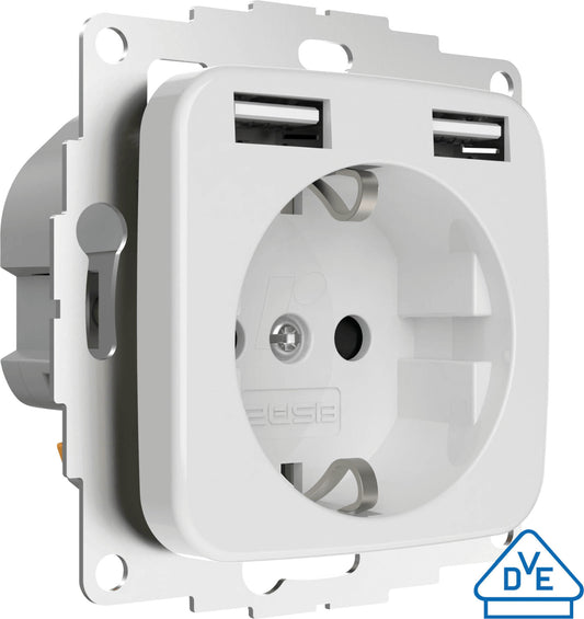 2USB - Einbau-USB Steckdose InCharge PRO SI - Kompatibel Busch-Jä­ger & Klein - 2× USB-A (12 W/2,4 A) - 250 V 16 A - 32 mm Tiefe - Weiß
